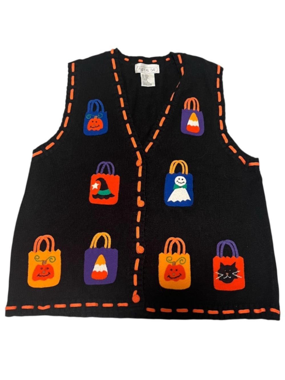 Vintage Halloween V-Neck Sweater Vest - Black with Orange Accents - Picture 2 of 5
